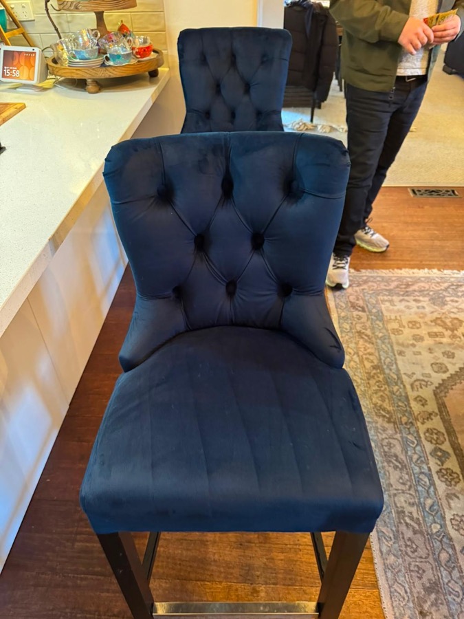 Same navy velvet chair spotless after upholstery cleaning