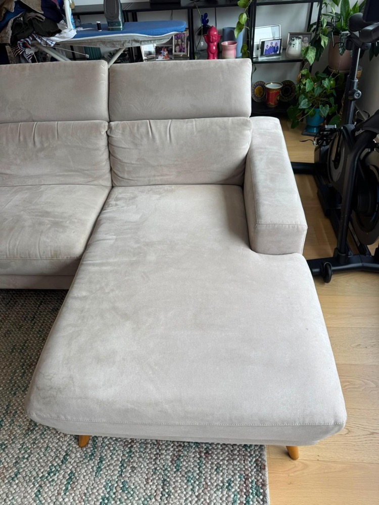 Taupe corner sofa before upholstery cleaning