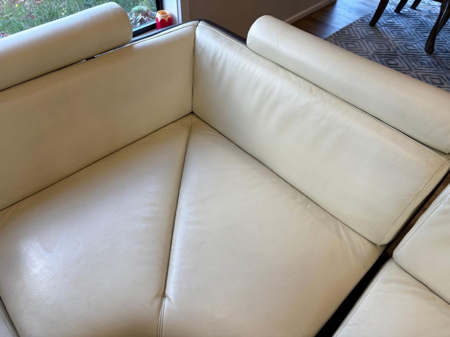 Cream leather corner sofa freshly cleaned and conditioned