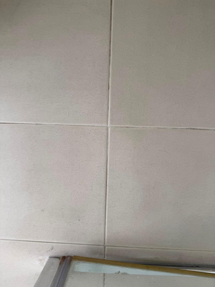 Same floor tiles with bright clean grout lines after cleaning