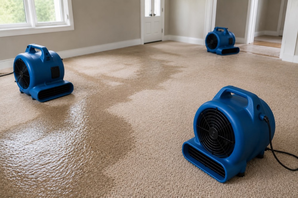 Structural drying — air movers at work
